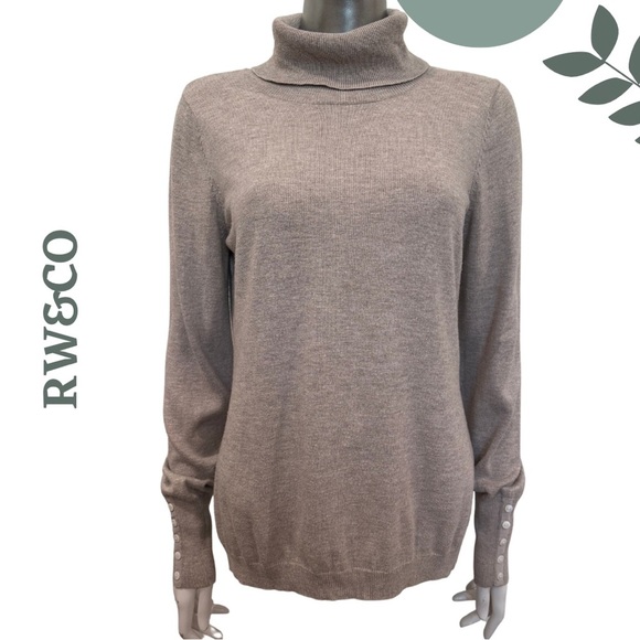 RW&CO Women’s Knit Sweater | Roll Neck | Long Sleeve | Button Cuff | Size Large - Picture 1 of 7
